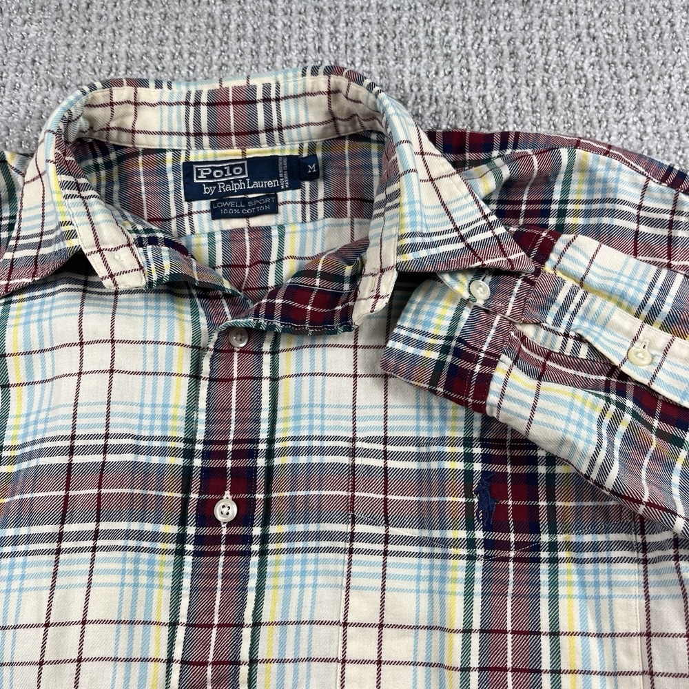 Vintage Polo Ralph Lauren Flannel Shirt Mens Medium Multi Plaid Lowell Sport
